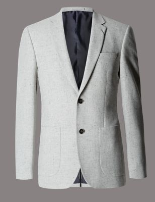 Wool Rich Textured 2 Button Jacket with Silk